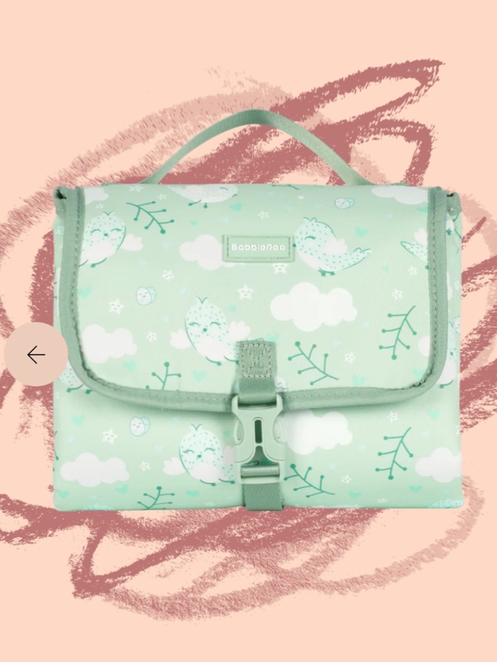 BABBLEROO Portable Diaper Changing Pad Mat NEW Green Birdy